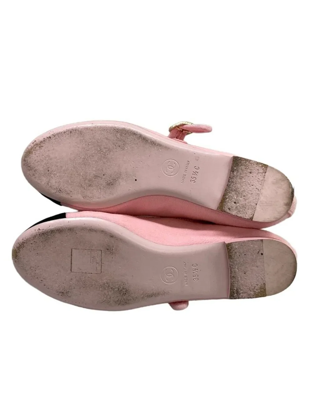 Chanel Flat Shoes C Light Pink Black CC Logo Cotton
